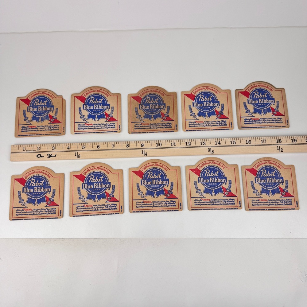 10 Vtg Pabst Blue Ribbon Beer Thin Cardboard Drink Coaster Collectible Used READ